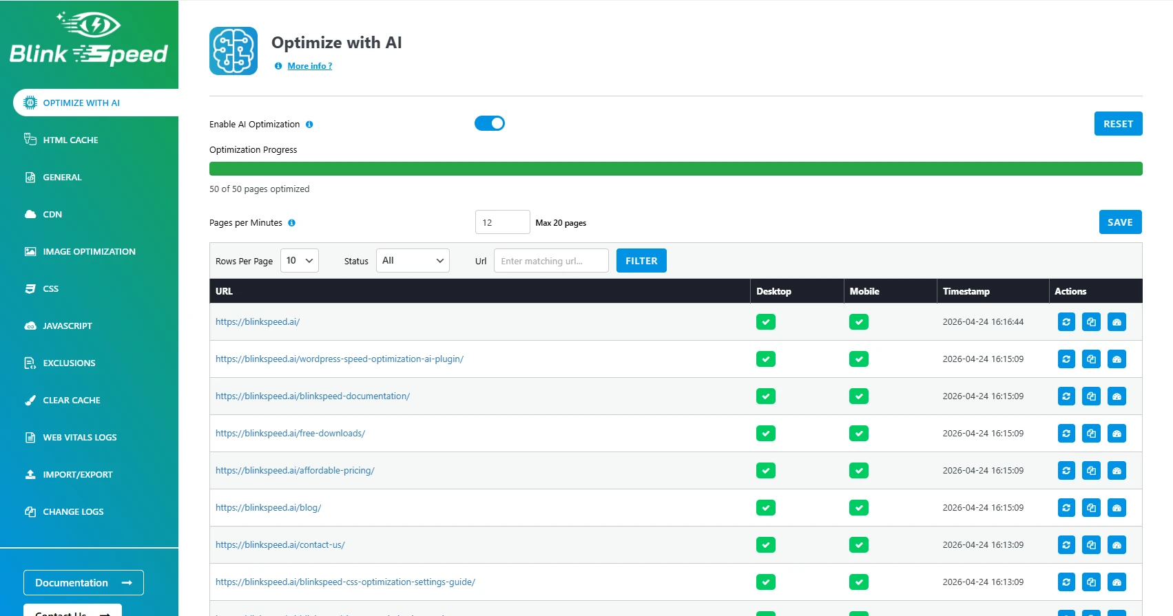 Optimize with AI settings