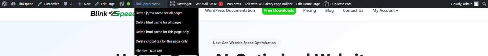 Admin Options for Cache