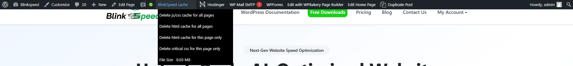 Admin Options for Cache